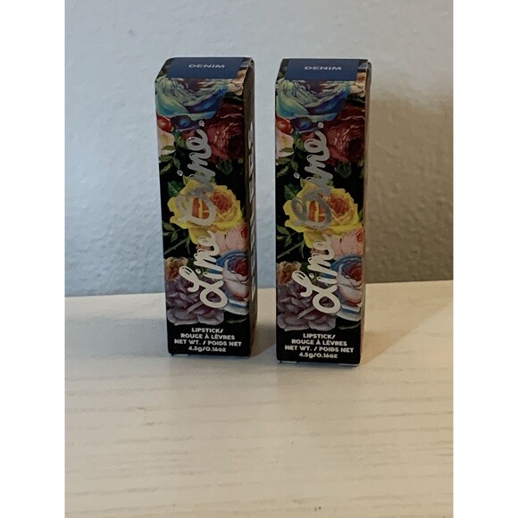 2X Lime Crime Perlees Matte Pearl Lipstick Denim Metallic Blue NEW Set Box - Picture 3 of 6